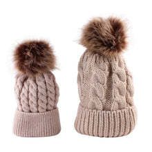 2pcss  Baby & Mother Knitted Cotton Hat Family Boy Girl Toddler Adult Cute Crochet Beanies Fur Ball Kids Hats for Caps