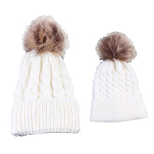 2pcss  Baby & Mother Knitted Cotton Hat Family Boy Girl Toddler Adult Cute Crochet Beanies Fur Ball Kids Hats for Caps