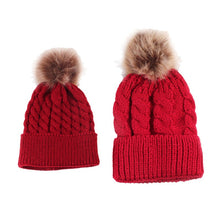 2pcss  Baby & Mother Knitted Cotton Hat Family Boy Girl Toddler Adult Cute Crochet Beanies Fur Ball Kids Hats for Caps