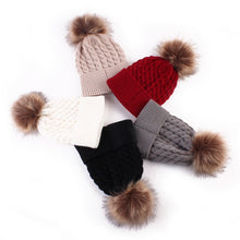 2pcss  Baby & Mother Knitted Cotton Hat Family Boy Girl Toddler Adult Cute Crochet Beanies Fur Ball Kids Hats for Caps