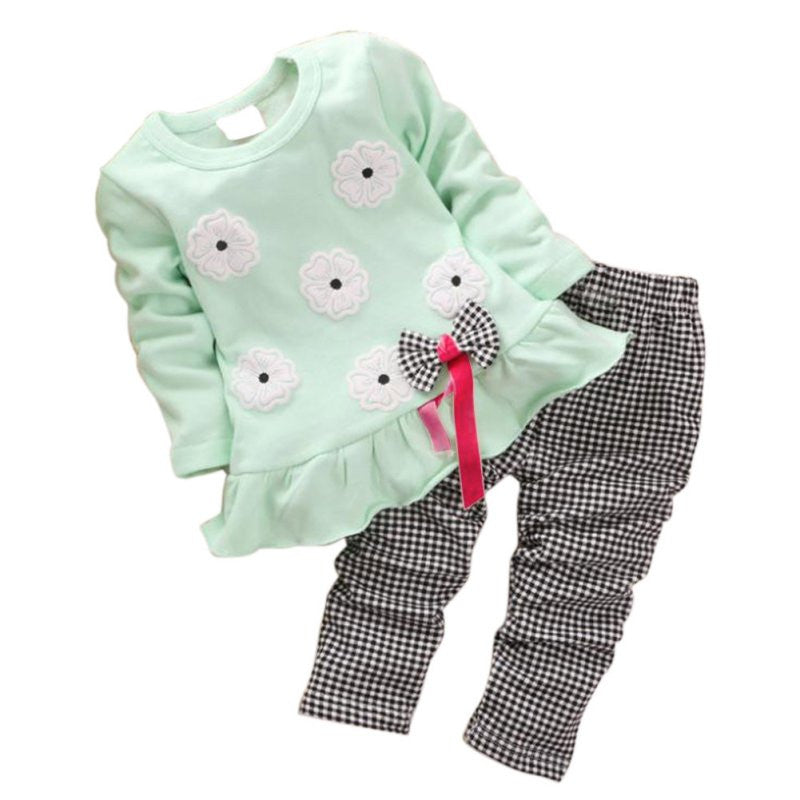 2pcss  Kids Baby Girl Minnie Clothes Sets Pullover Bow Tops+Plaids & Checks Pants Outfits Set WholeBaby Boutique Clothing