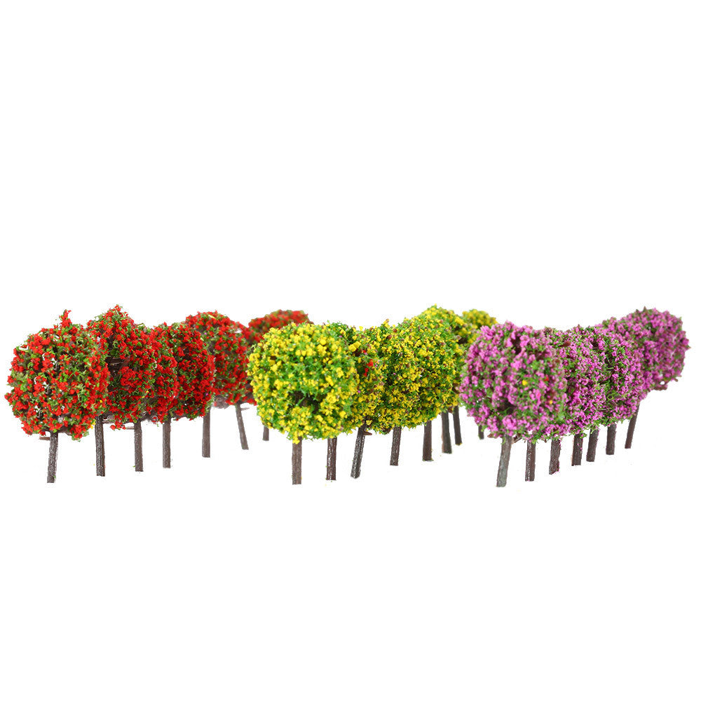 30Pcs Ball-shaped Flower Trees Model Mixed 3colors Tree Model Landscape Trees Train Layout Garden Scenery Diorama Miniature