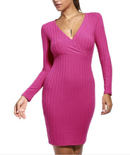 5 Colors Ladies Sexy Elegant Dress Deep V Tight Long-sleeved Office Dresses Solid Package Hip Bodycon Vestidos X0268