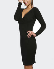 5 Colors Ladies Sexy Elegant Dress Deep V Tight Long-sleeved Office Dresses Solid Package Hip Bodycon Vestidos X0268