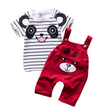 Fashion Baby Boy Girl Clothing Sets Cotton Cartoon Overalls Tops T shirt +Jumpsuits Romper Set Kid Clothes Outfits Suit
