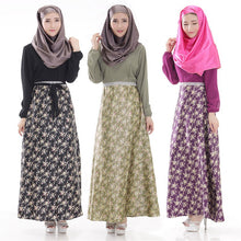 New Women Long Sleeve Full Length Muslim Kaftan Islamic Floral Maxi Dress Arab Jilbab Wear