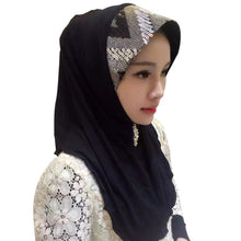 New Women Soft Full Cover Scarf Paillette Embroider Linen Caps Islamic Shawls Hijab Muslim Headwear Y80