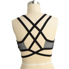 ANSELF Sexy Women Mesh Vest Underwire Push Up 3/4 Cup Cross Strap Brassiere Underwear Special Bustier Crop Top Black Strappy Bra