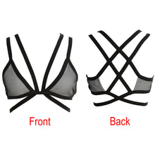 ANSELF Sexy Women Mesh Vest Underwire Push Up 3/4 Cup Cross Strap Brassiere Underwear Special Bustier Crop Top Black Strappy Bra