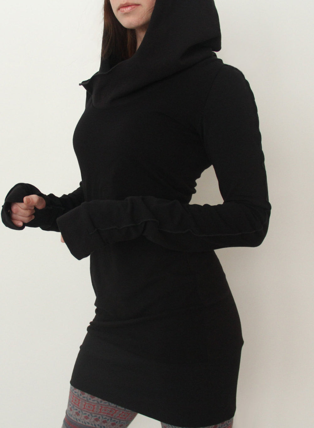Women Long Sleeve Solid Black Slim Mini Dress Casual Street Hooded Dresses Bodycon Vestidos Sportwear Q0114