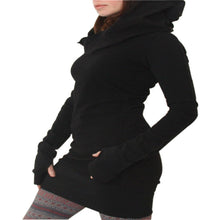 Women Long Sleeve Solid Black Slim Mini Dress Casual Street Hooded Dresses Bodycon Vestidos Sportwear Q0114