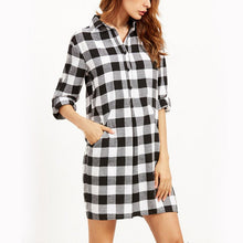Plaid Shirt Dress Leisure Vintage Long Plaid Check Print Casual Shirt Dress Mini Plus Size Party Dresses