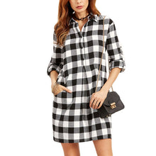 Plaid Shirt Dress Leisure Vintage Long Plaid Check Print Casual Shirt Dress Mini Plus Size Party Dresses