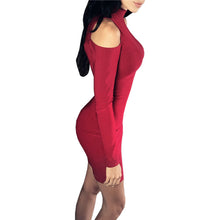 Long Sleeve Dresses Sexy Off Shoulder Bodycon Party Dresses Women Turtleneck Solid Dress Vestidos Plus Size GV470