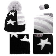 Men Women Knitted Hats American Flag Star Stripes Bobble Beanie Ski Hat Thick Cap Unisex Headwear