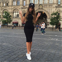 Women Dresses Slim Knee Length Bodycon Dress Elegant Skinny Office Dress Short Sleeve Robes Plus Size Pencil Dress