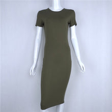 Women Dresses Slim Knee Length Bodycon Dress Elegant Skinny Office Dress Short Sleeve Robes Plus Size Pencil Dress