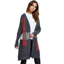 Cardigan Sweater Block Pattern Long Sleeves Loose Knitwear Coat