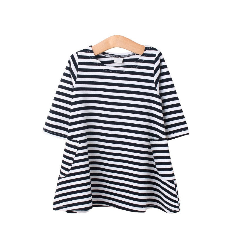 Baby & Mom Family Matching Outfits Dress Women Kids Pajamas Stripe Three Quater Sleeve Mother and Child Clothing
