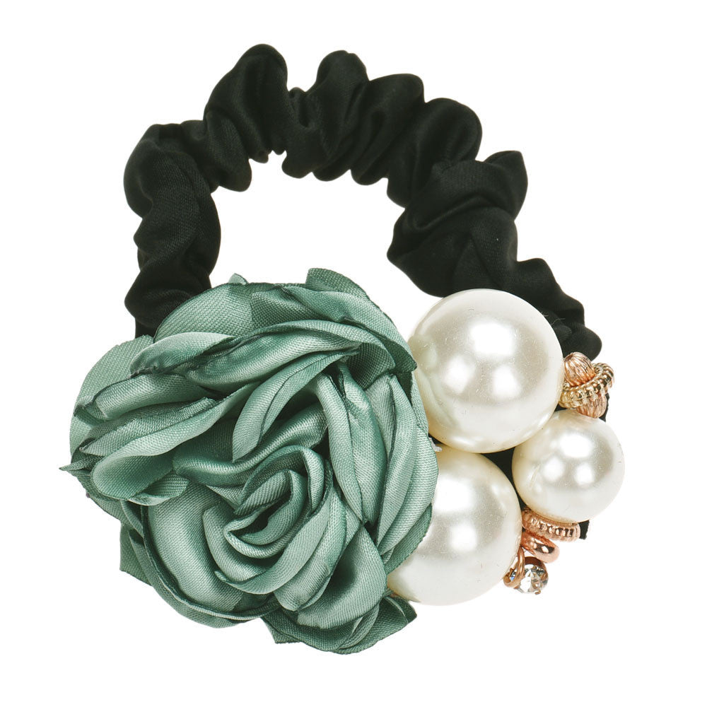 Pearls Beads Rose Flower Hair Band Rope Scrunchie Ponytail Holder Girls Headdress Hair Ropes Gift