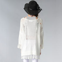 Black White Gray Cute Lace Patchwork Knitted Sweater Thin Loose Women Pullovers And Sweaters Ripped Pullovers Pull Femme