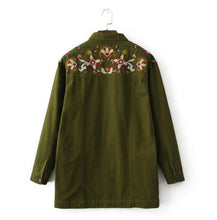 Boyfriend Style Army Green Flower Embroidery Shirt Woman Lapel Long sleeve Pockets Blouse Tops Coat blusas femme blusa