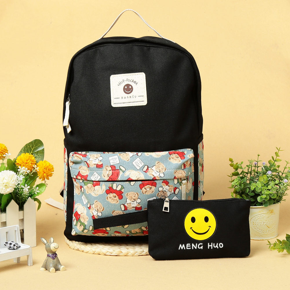 Brand Canvas Women Backpack Big Capacity Travel Smiley School Bags For Teenagers Cartoon Backpack For Girls Mochilas Escolar
