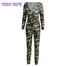 Sexy Outfits Women Jumpsuit Camouflage Print V Neck Long Sleeve Bodycon Playsuit Rompers Army Green Catsuit