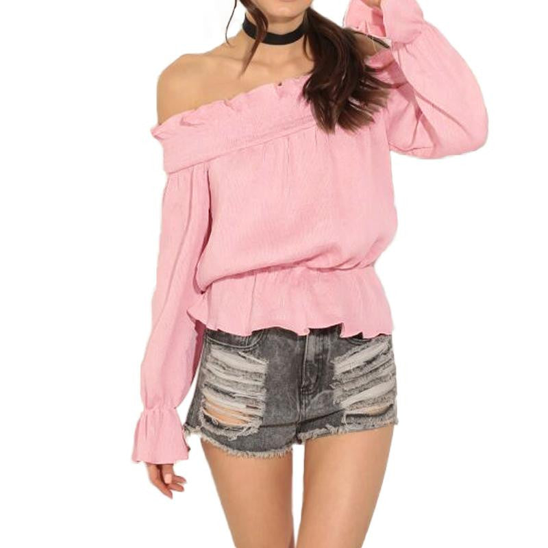 Camisas Blusas Tops Ladies Loose Long Sleeve Off Shoulder Chiffon Blouse Shirt Women Blouses plus size
