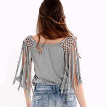 Camisas Femininas Europe Sexy Women Crop Top Beading Tassel Sleeveless O-Neck Bustier Top Solidcolor Grey Cropped Feminino