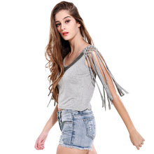 Camisas Femininas Europe Sexy Women Crop Top Beading Tassel Sleeveless O-Neck Bustier Top Solidcolor Grey Cropped Feminino