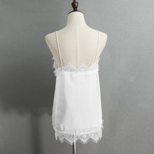 Camisas Femininas Sexy Womens Lace Trim Chiffon Vest Spaghetti Strap White Camisole Deep V-Neck Sleeveless Lined Tank Top