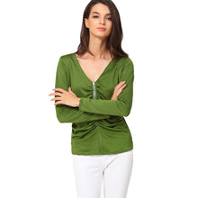 Camisas Femininas Long Sleeve Tshirt Women T Shirt Tops Poleras De Mujer Zip Ruched T-shirt Blusa Tee Shirt Femme