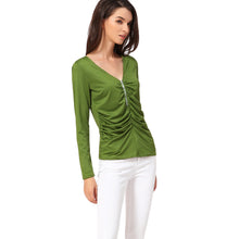 Camisas Femininas Long Sleeve Tshirt Women T Shirt Tops Poleras De Mujer Zip Ruched T-shirt Blusa Tee Shirt Femme