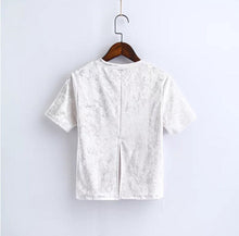 Chic Back Slit Short sleeve Velour T shirt Woman Solid color O neck Velvet Tee Tops 7 color