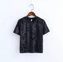 Chic Back Slit Short sleeve Velour T shirt Woman Solid color O neck Velvet Tee Tops 7 color