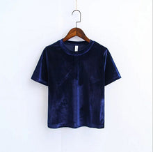 Chic Back Slit Short sleeve Velour T shirt Woman Solid color O neck Velvet Tee Tops 7 color