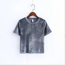 Chic Back Slit Short sleeve Velour T shirt Woman Solid color O neck Velvet Tee Tops 7 color