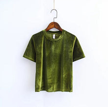 Chic Back Slit Short sleeve Velour T shirt Woman Solid color O neck Velvet Tee Tops 7 color