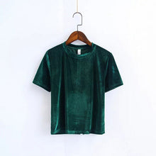 Chic Back Slit Short sleeve Velour T shirt Woman Solid color O neck Velvet Tee Tops 7 color