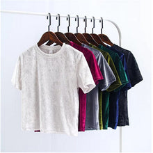 Chic Back Slit Short sleeve Velour T shirt Woman Solid color O neck Velvet Tee Tops 7 color