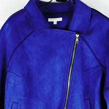 Chic Blue Suede Leather Short Motorcycle Biker Jacket Women's Lapel Zipper Wide-waisted Loose Coat Outerwear Tops