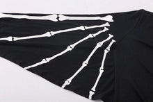 Chic V neck Bone Print Batwing Sleeve Short Dress Woman Vintage long sleeve Package hips Dresses Black