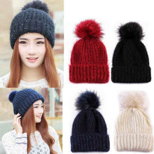 Cute Fur Ball Pompom Women Fashion Keep Warm Hats Knitted Wool Hemming Hat Beanies Accessories Fur Pom Cap