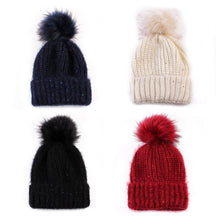 Cute Fur Ball Pompom Women Fashion Keep Warm Hats Knitted Wool Hemming Hat Beanies Accessories Fur Pom Cap