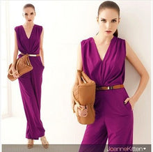 Elegant Office Ladies Jumpsuit V Neck Work Wear Jumpsuit Women Loose Jumpsuit Sleeveless Macacao Feminino E Macaquinhos