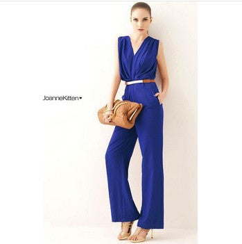 Elegant Office Ladies Jumpsuit V Neck Work Wear Jumpsuit Women Loose Jumpsuit Sleeveless Macacao Feminino E Macaquinhos