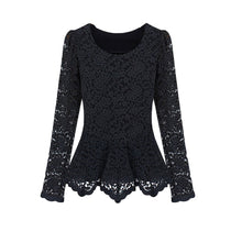 Elegant Women Lace Blouse Long Sleeve Peplum Slim Basic Shirt Tops blusa de renda ladies office shirt clothing Beige