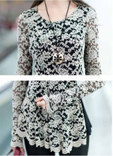 Elegant Women Lace Blouse Long Sleeve Peplum Slim Basic Shirt Tops blusa de renda ladies office shirt clothing Beige