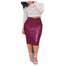 European Sexy Women PU Faux Leather Skirts Solid Midi Pencil Skirt OL Casual Slim Clubwear Black Saia Midi Faldas Mujer